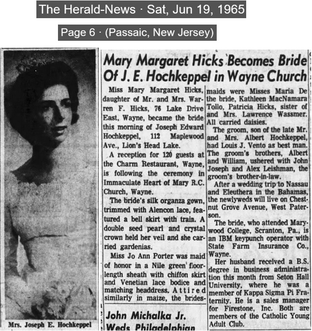 Joseph E. Hochkeppel and Mary M. Hicks Marriage