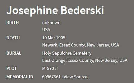 Josephina Bederski Cemetery Record