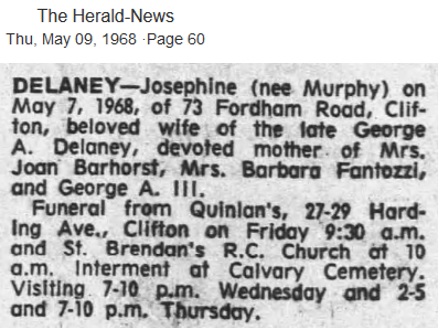 Josephine V. Murphy Delaney Obituary