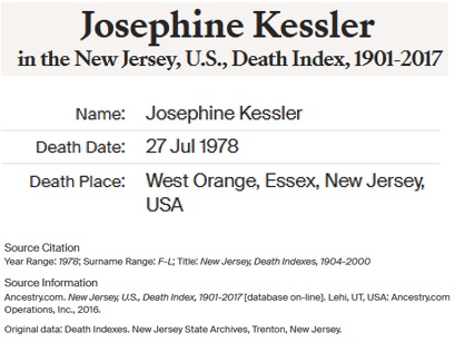Josephine Dyszkiewicz Kessler Death Record