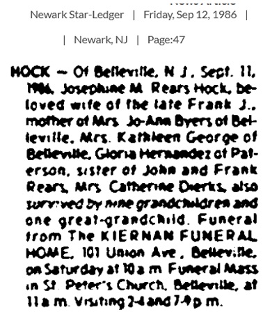 Josephine Rears Hock Obituary