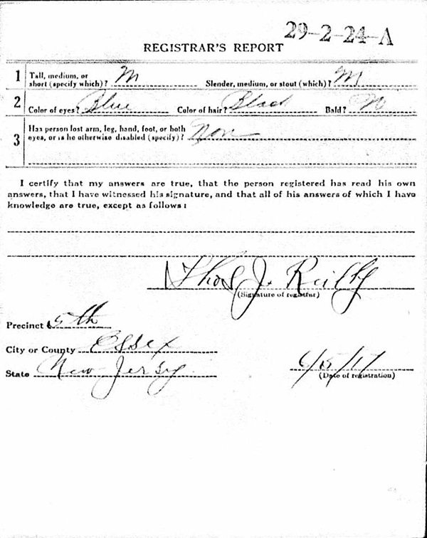 Joseph Albert Schramm WW1 Draft Registration