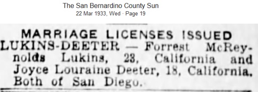Forrest Lukins and Joyce Deeter Marriage License