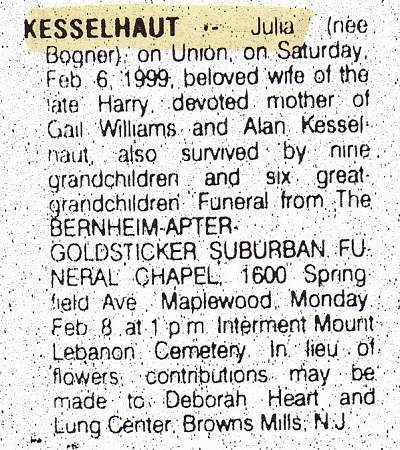 Julia (Bogner) Kesselhaut Obituary 1
