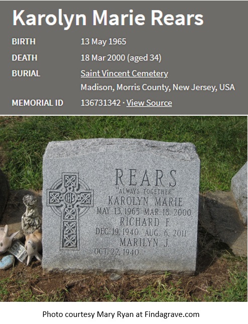 Karolyn M. Rears Cemetery Record