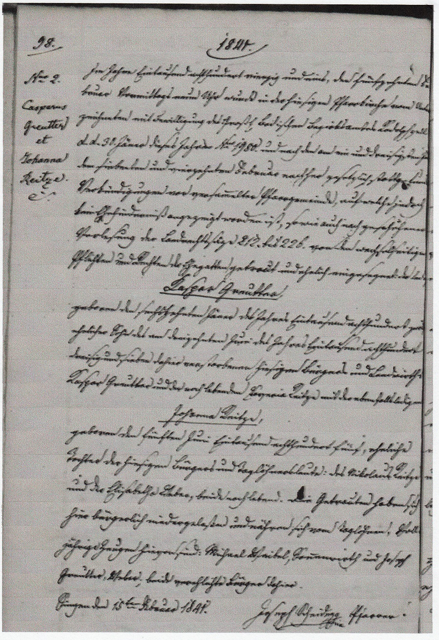 Kaspar Greutter and Johanna Reitze Marriage record 1