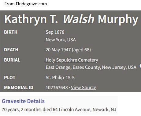 Kathryn Walsh Murphy Cemetery Record