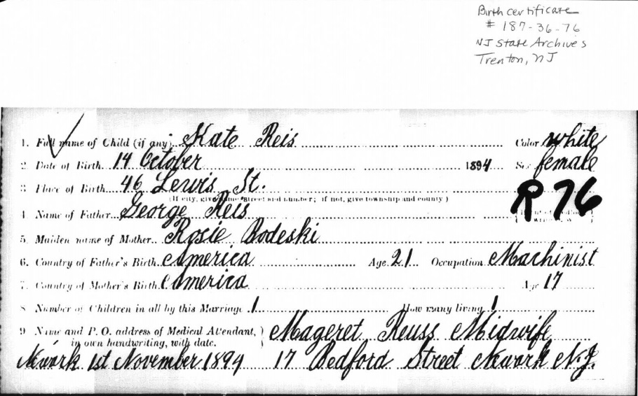 Katie Rears Birth Certificate