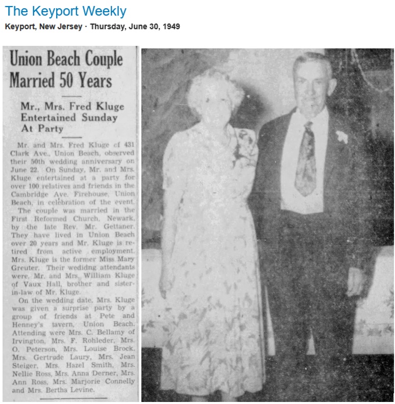 Maria Greuter and Frederick Kluge Marriage 50th Wedding Anniversary
