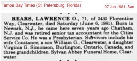 Lawrence Oliver Rears Obituary