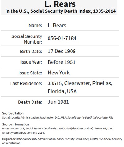 Lawrence Oliver Rears SSDI