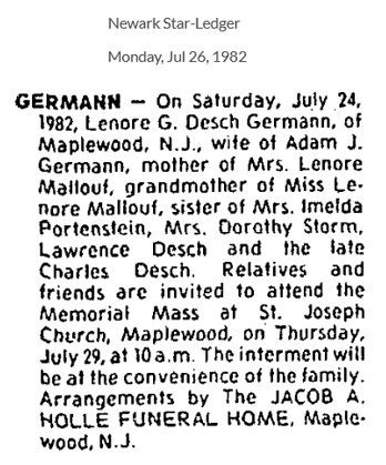 Lenore Gertrude Desch Germann Obituary
