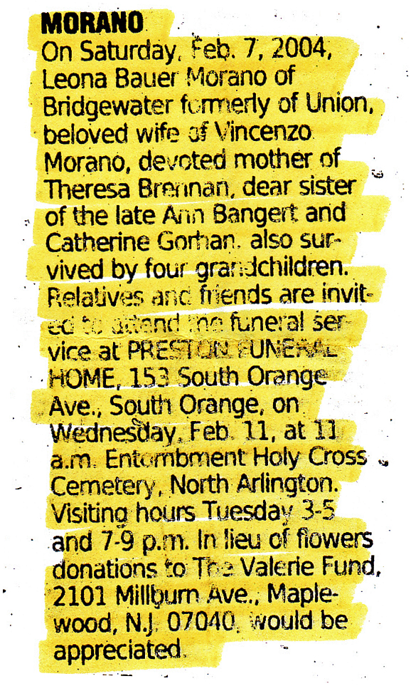 Leona (Bauer) Morano Obituary
