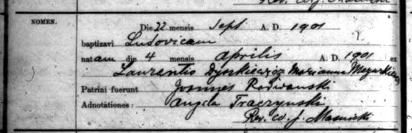 Louisa Dyszkiewicz Birth Record
