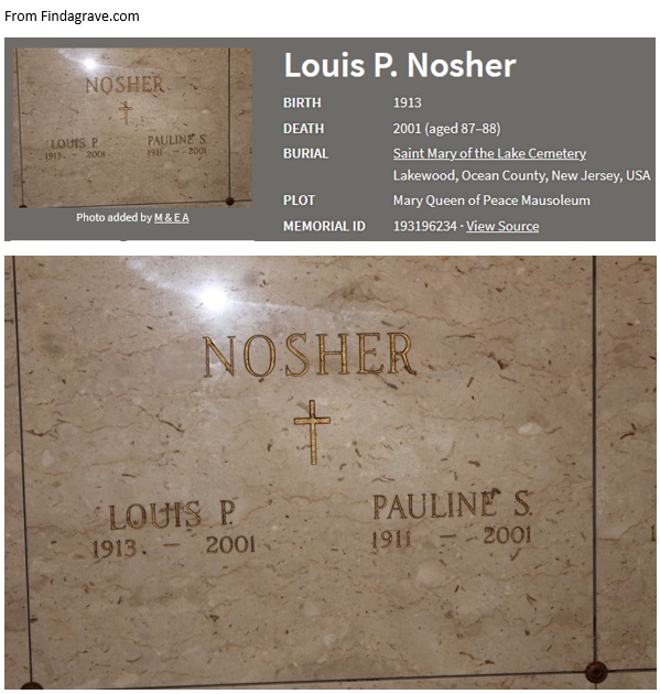 Louis Nosher and Pauline Sachs Cemetery Record