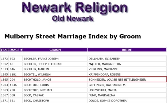 Louisa Schneider and Jacob Bechtold Marriage Record