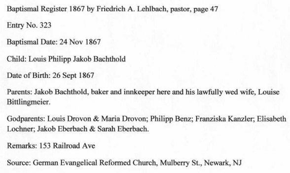 Louis Bechtold Birth Index