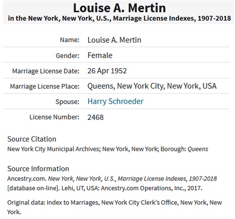 Louise Mertin and Harry Schroeder Marriage Index