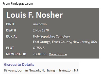 Louis Francis Nosher Cemetery Record