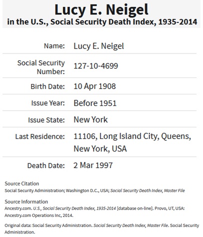 Lucy Neigel Death Index