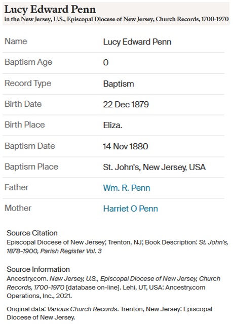 Lucy Penn Riess Birth Record