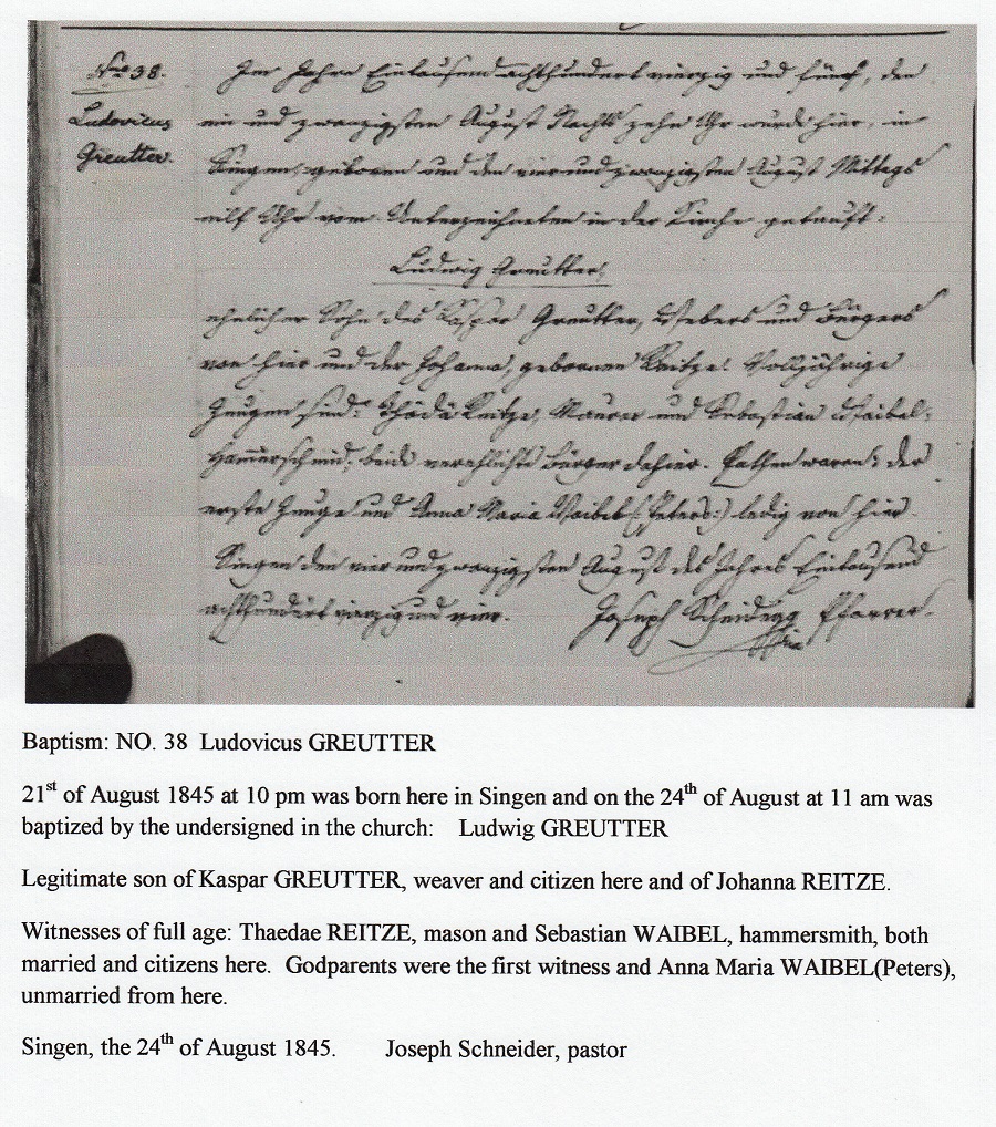 Ludovicus Greutter Birth Record