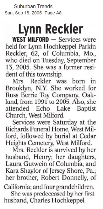 Lynn Parkin Hochkeppel Reckler Obituary