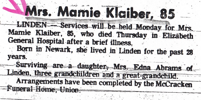 Mamie Klaiber Obituary 2