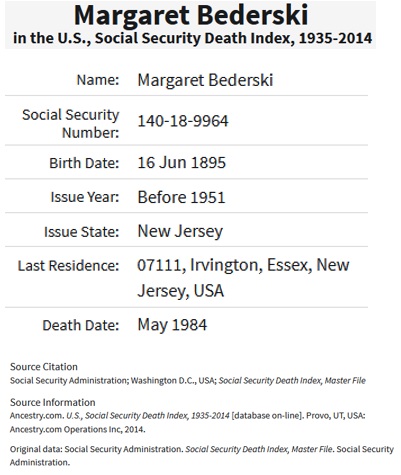 Margaret Dunn Bederski SSDI