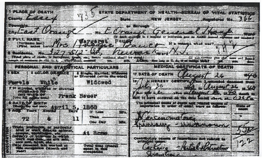 Margaret Greuter Bauer Death Certificate Part 1