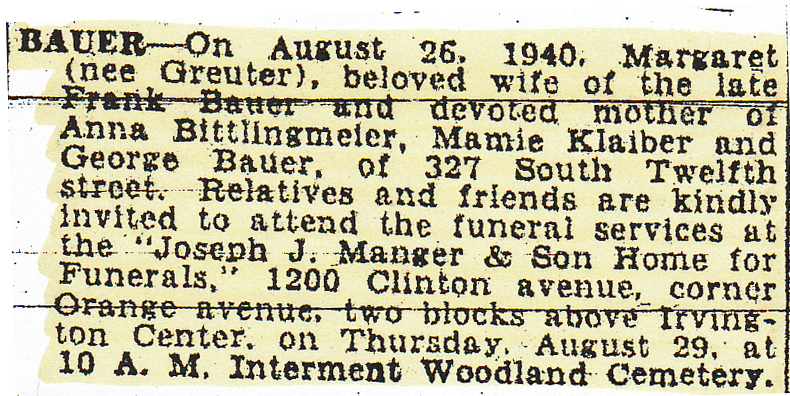 Margaret (Greuter) Bauer Obituary
