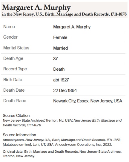 Margaret A. Murphy Death Record
