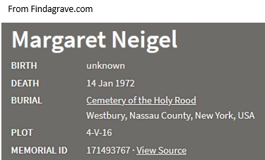 Margaret Neigel Death Record