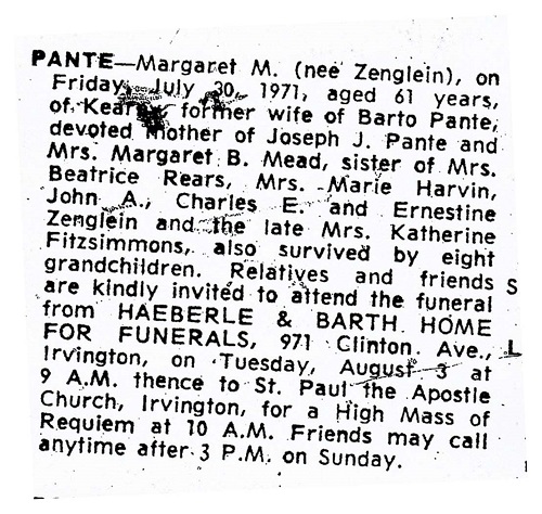 Margaret Zenglein Pante Obituary