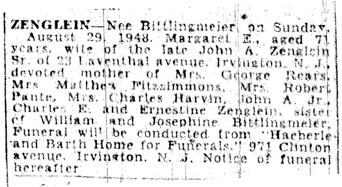 Margaret Bittlingmeier Zenglein Obituary