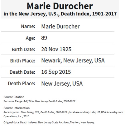Marie Bederski and Frank Durocher Marriage Record
