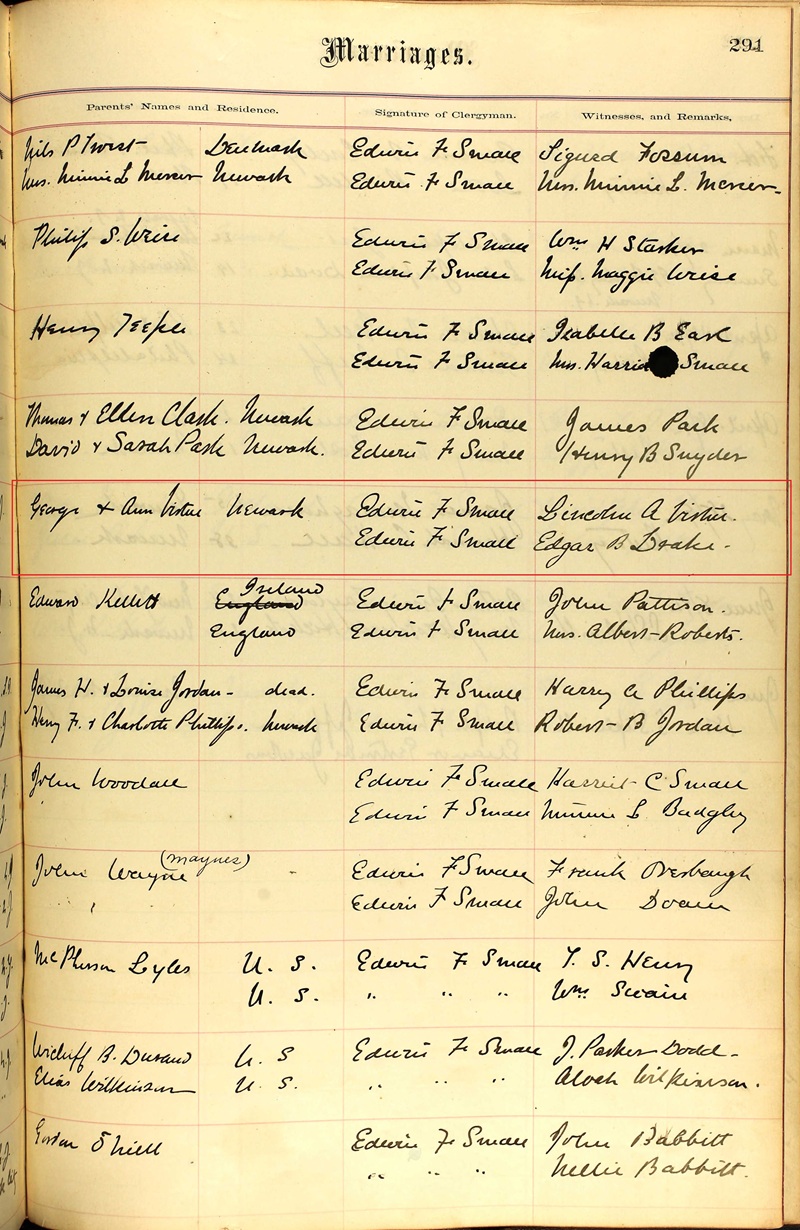 Mary E. Murphy and Frank Virtue Marriage Record