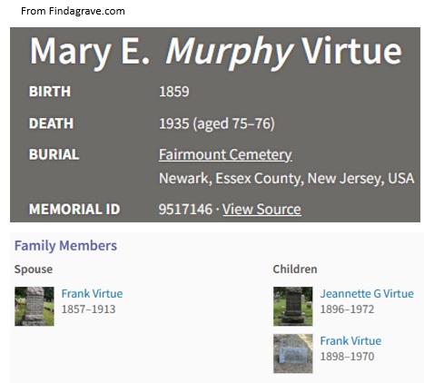 Mary E. Murphy Virtue Cemetery Record
