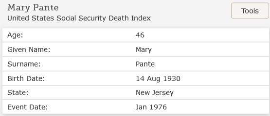 Mary Campbell Pante' SSDI