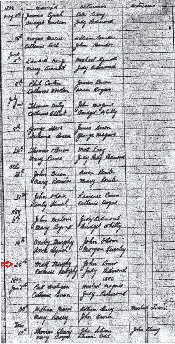 Matthew Murphy and Catherine Murphy Marriage Record