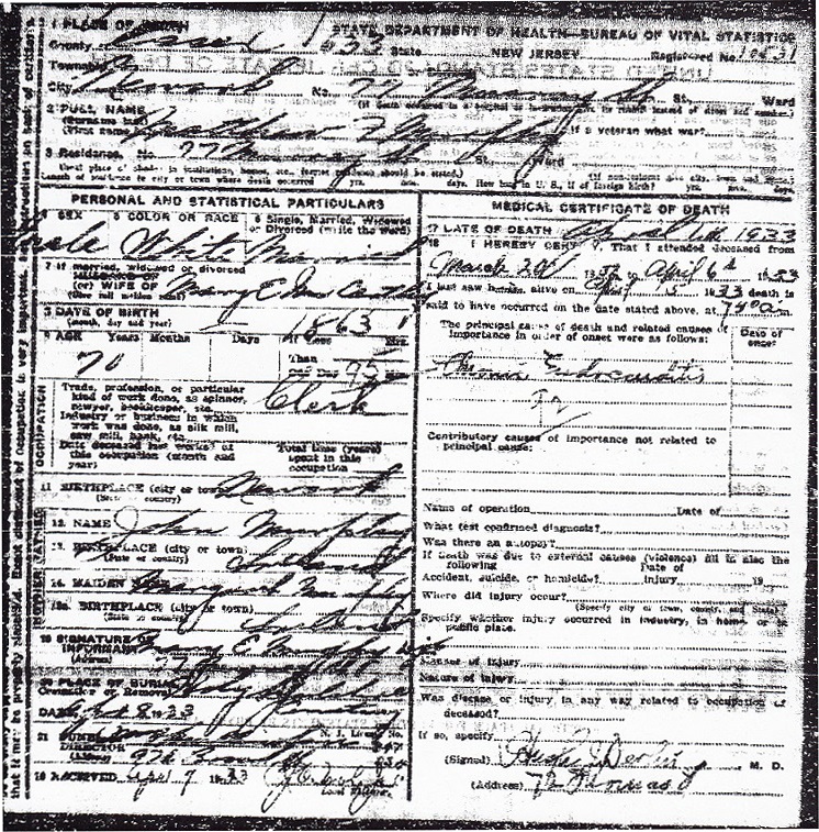 Matthew F. Murphy Death Certificate