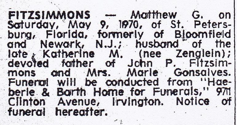 Matthew G. Fitzsimmons Obituary