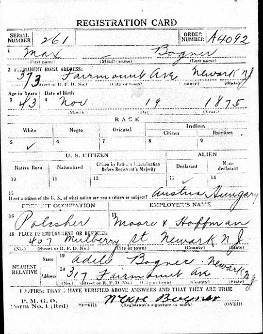 Max Bogner's World War I Draft Registration Card Part 1