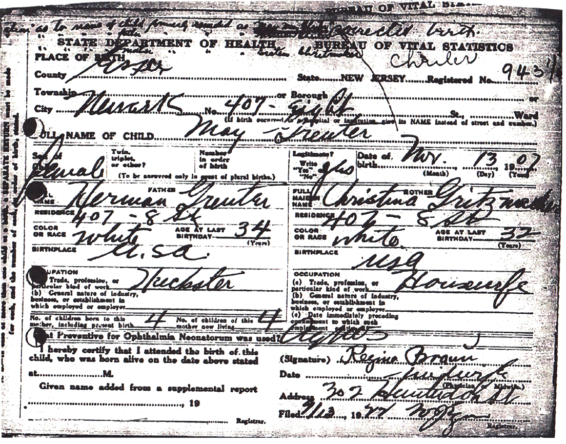 May Mary Greuter Birth Certificate Amendment