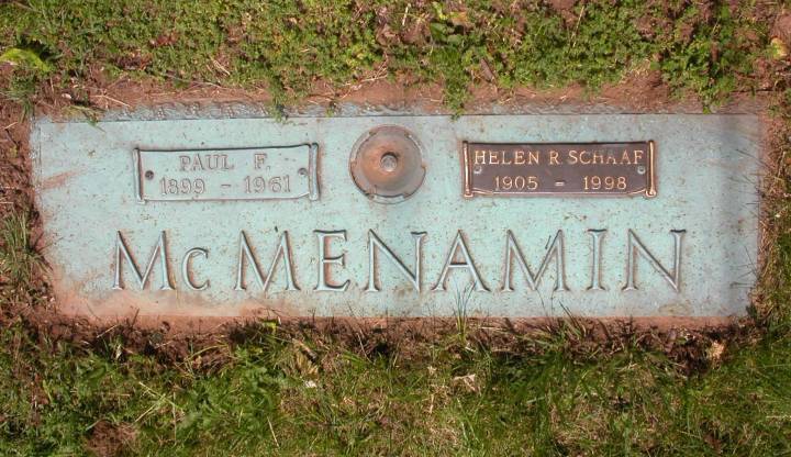 The Graceland Memorial Park Grave Marker of Paul McMenamin and his sister Helen Schaaf