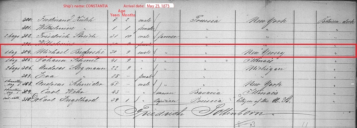 Stefan Bederski Immigration Record