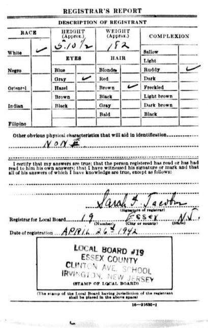 Michael Kramer's World War II Draft Registration Card Part 2