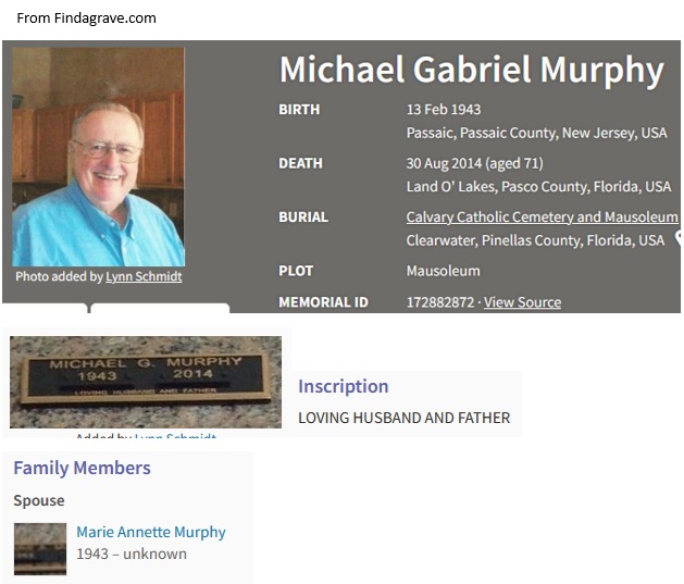 Michael G. Murphy Cemetery Record