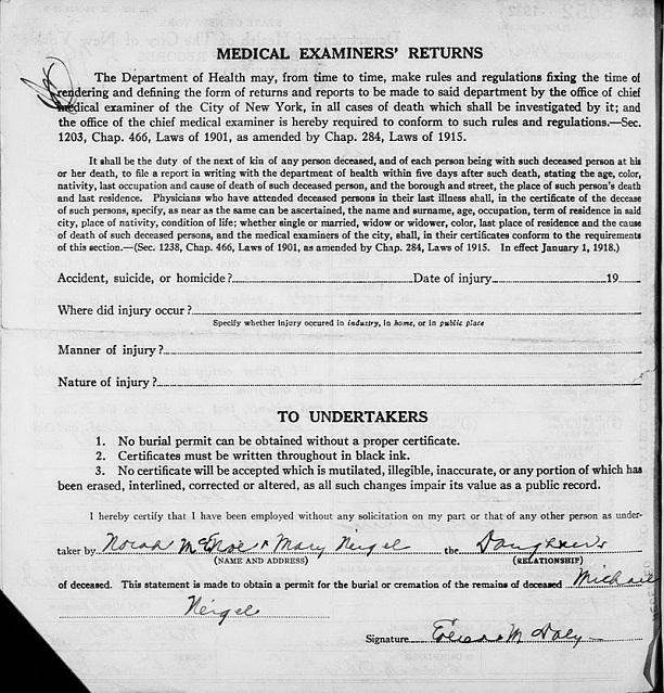 Michael Neigel Death Certificate