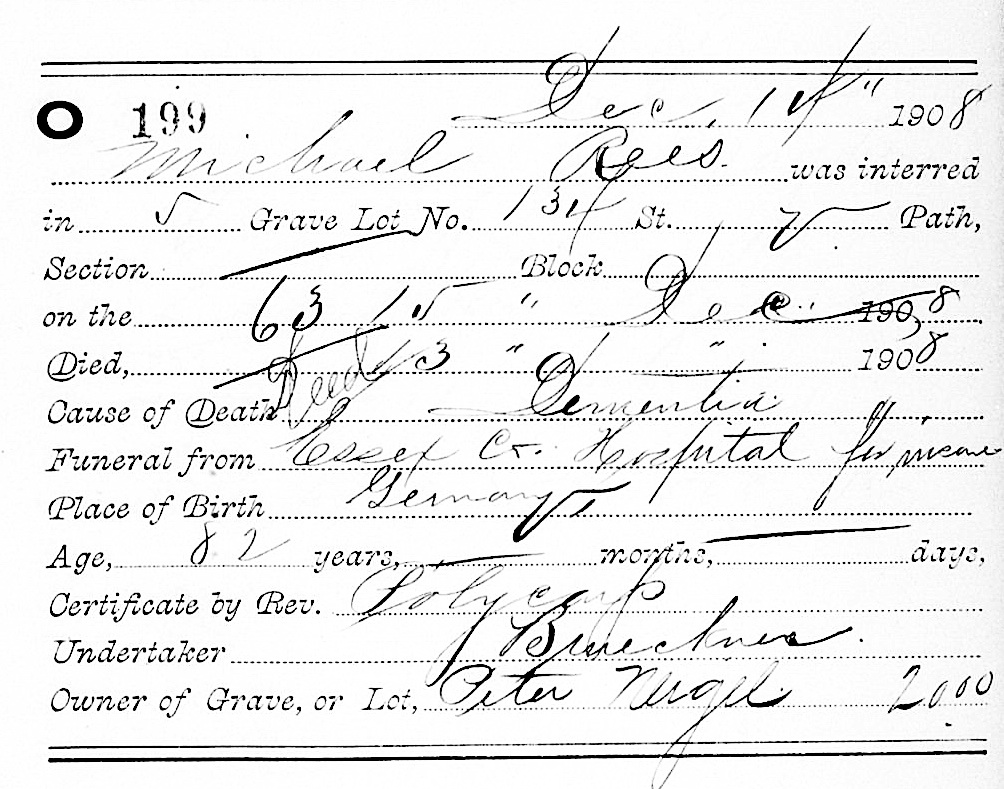 Michael Reuss CHS Cemetery Record
